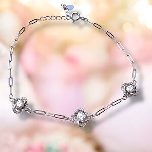 New Moissanite Flower Bracelet – Sterling Silver & Rhodium Finish